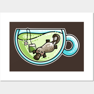 Pla-tea-pus Kawaii Cute Platypus Tea Pun Posters and Art